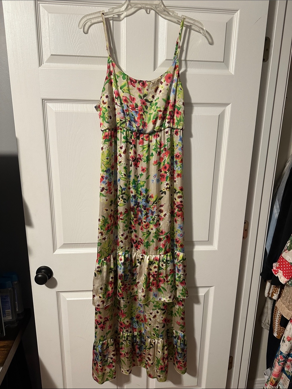 Floral Tiered Spaghetti-Strap Maxi Dress - Cream